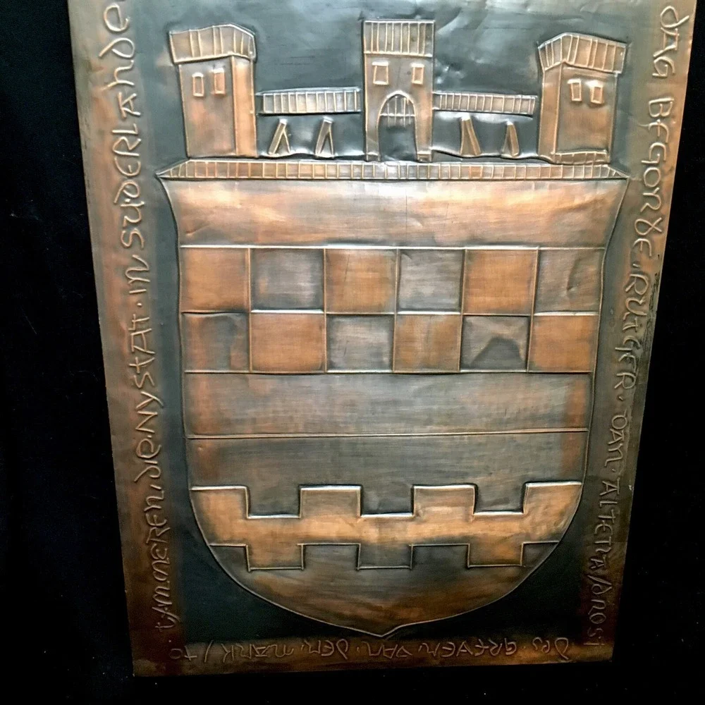 Vintage Hammered Embossed Tooled Cooper Viking Norwegian Castle Crest‎ Wall